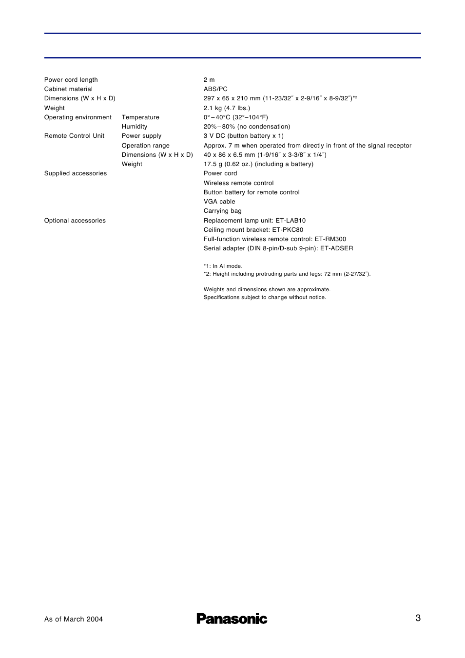 Pt-lb10v | Panasonic PT-LB10V User Manual | Page 3 / 5