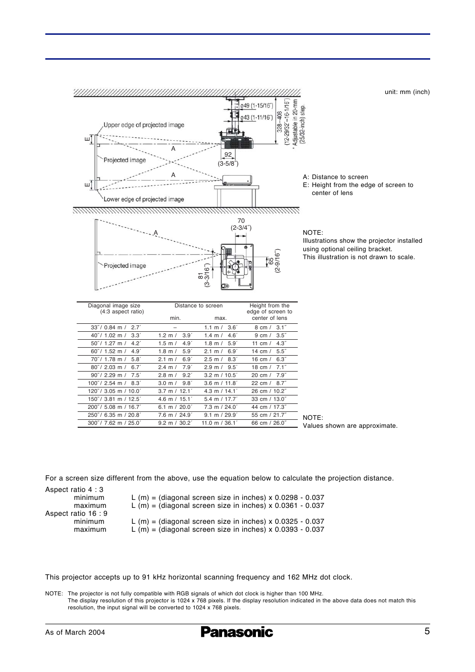 Throw distance, Pt-lb10v | Panasonic PT-LB10V User Manual | Page 5 / 5