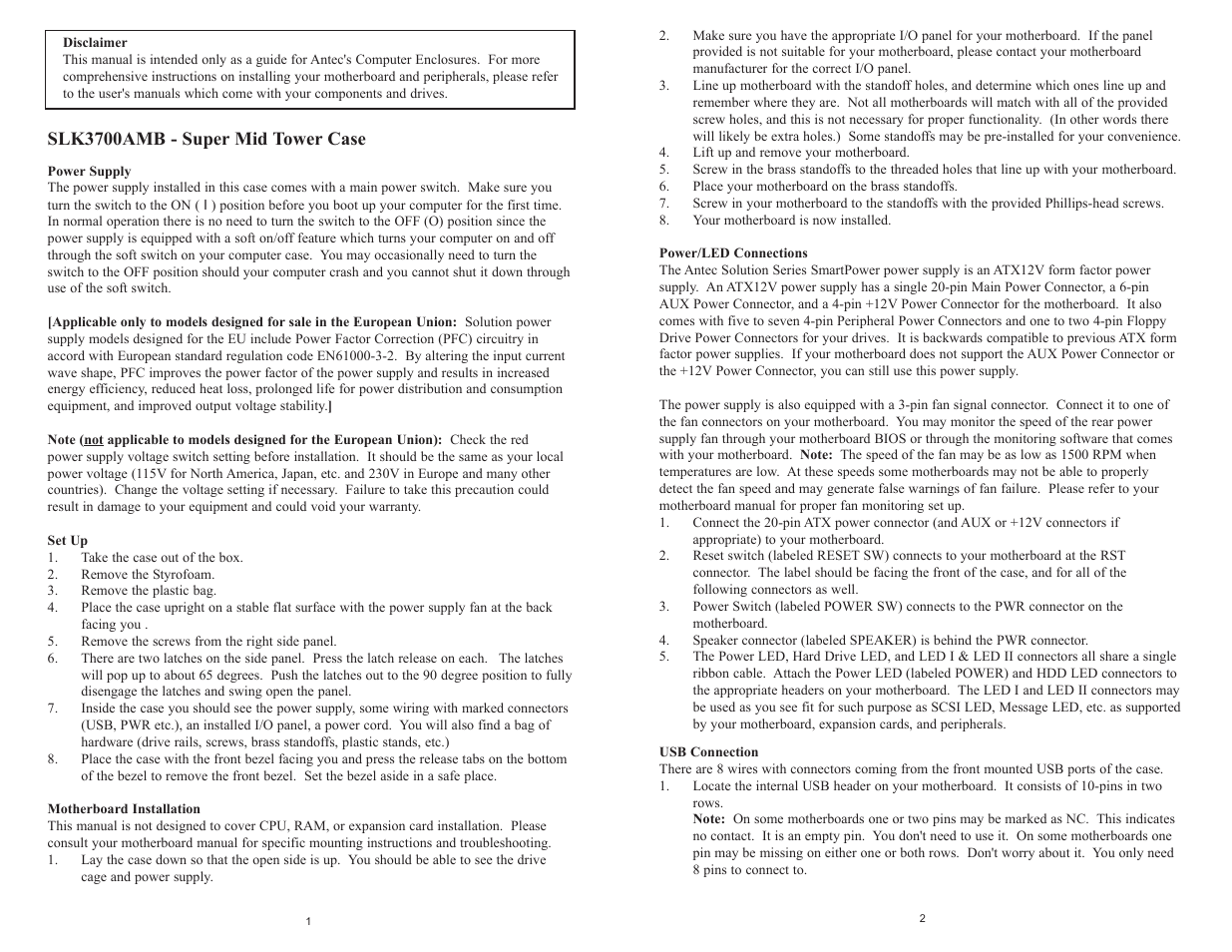 Slk3700amb - super mid tower case | Antec SOLUTION SERIES SMARTPOWER SLK3700AMB User Manual | Page 2 / 3