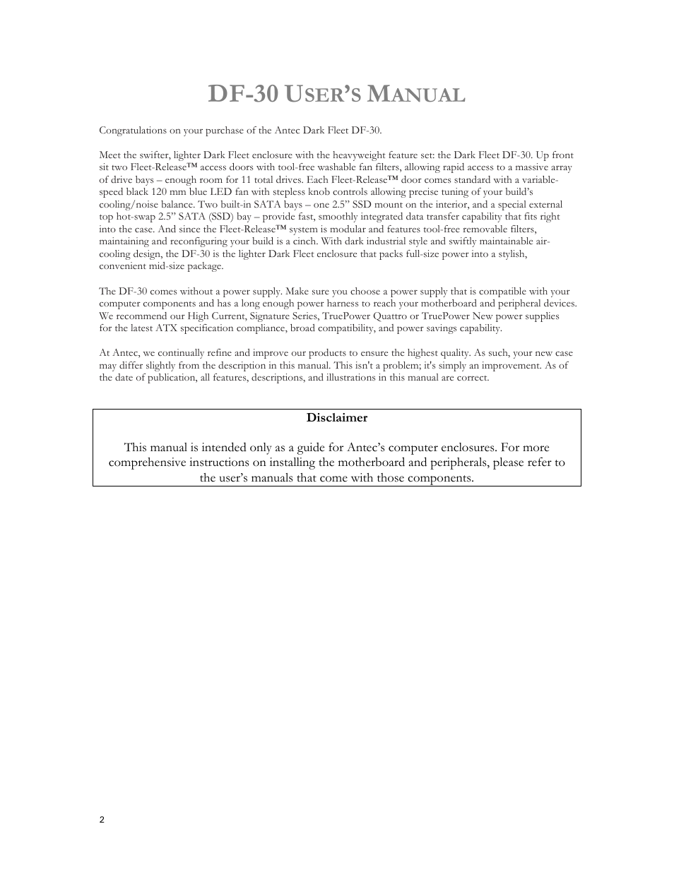 Df-30, Anual | Antec DARK FLEET DF-30 User Manual | Page 2 / 30