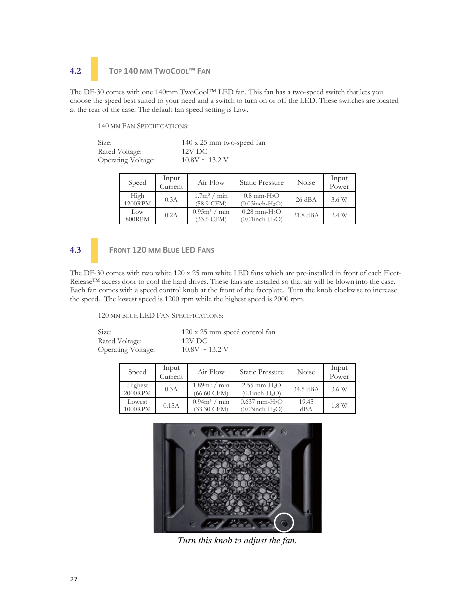 Turn this knob to adjust the fan | Antec DARK FLEET DF-30 User Manual | Page 27 / 30