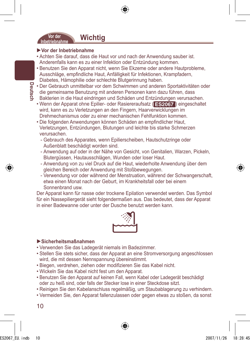 Wichtig | Panasonic ES2067 User Manual | Page 10 / 168