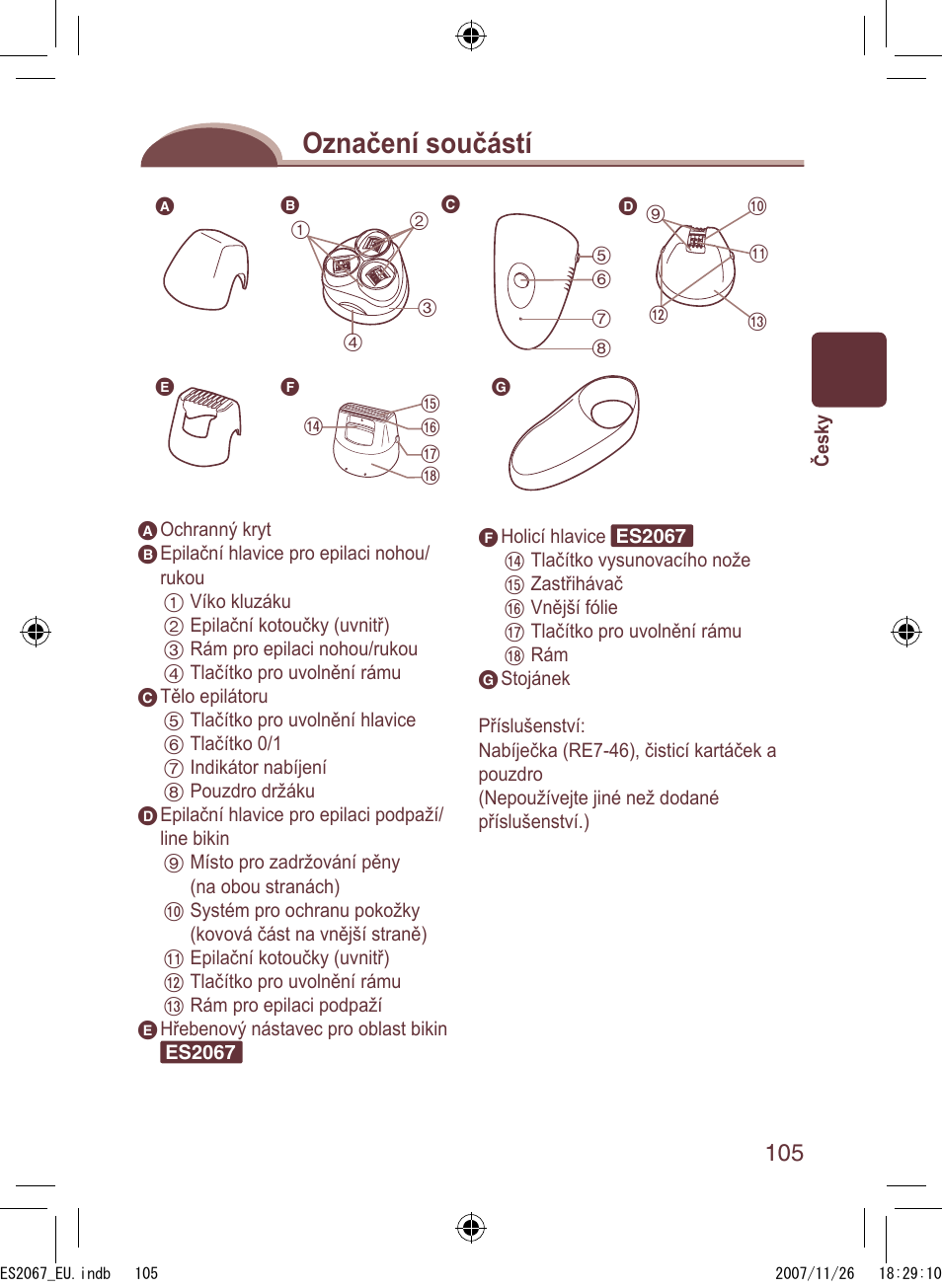 Označení součástí | Panasonic ES2067 User Manual | Page 105 / 168