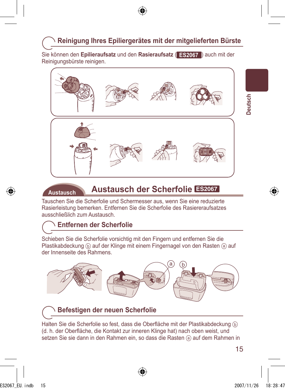 Austausch der scherfolie | Panasonic ES2067 User Manual | Page 15 / 168