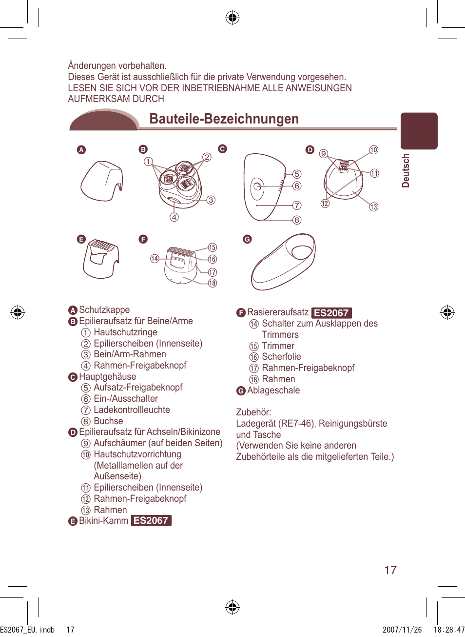 Bauteile-bezeichnungen | Panasonic ES2067 User Manual | Page 17 / 168