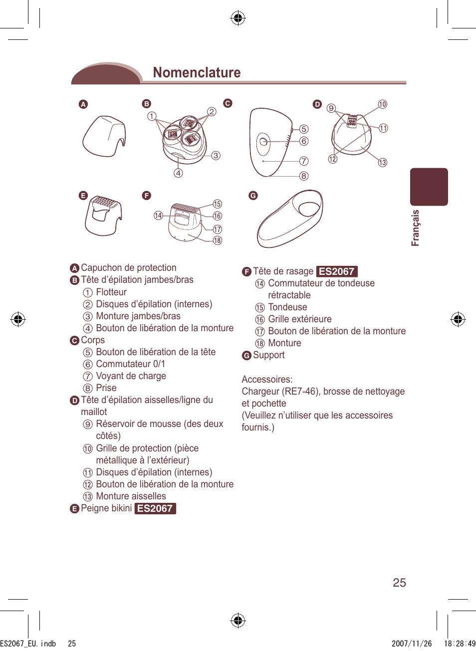 Nomenclature | Panasonic ES2067 User Manual | Page 25 / 168