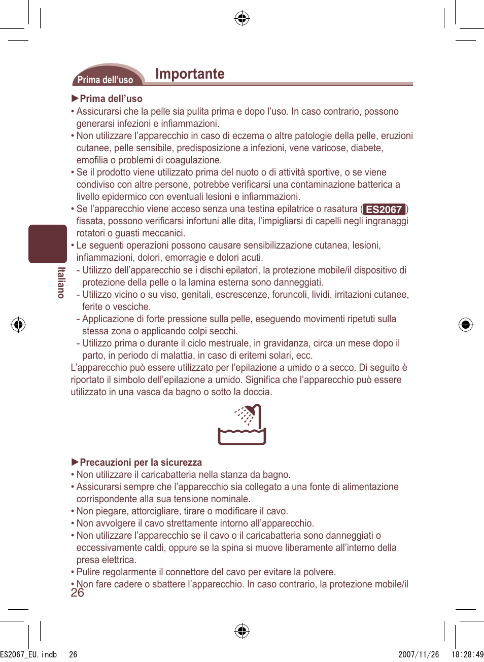 Importante | Panasonic ES2067 User Manual | Page 26 / 168