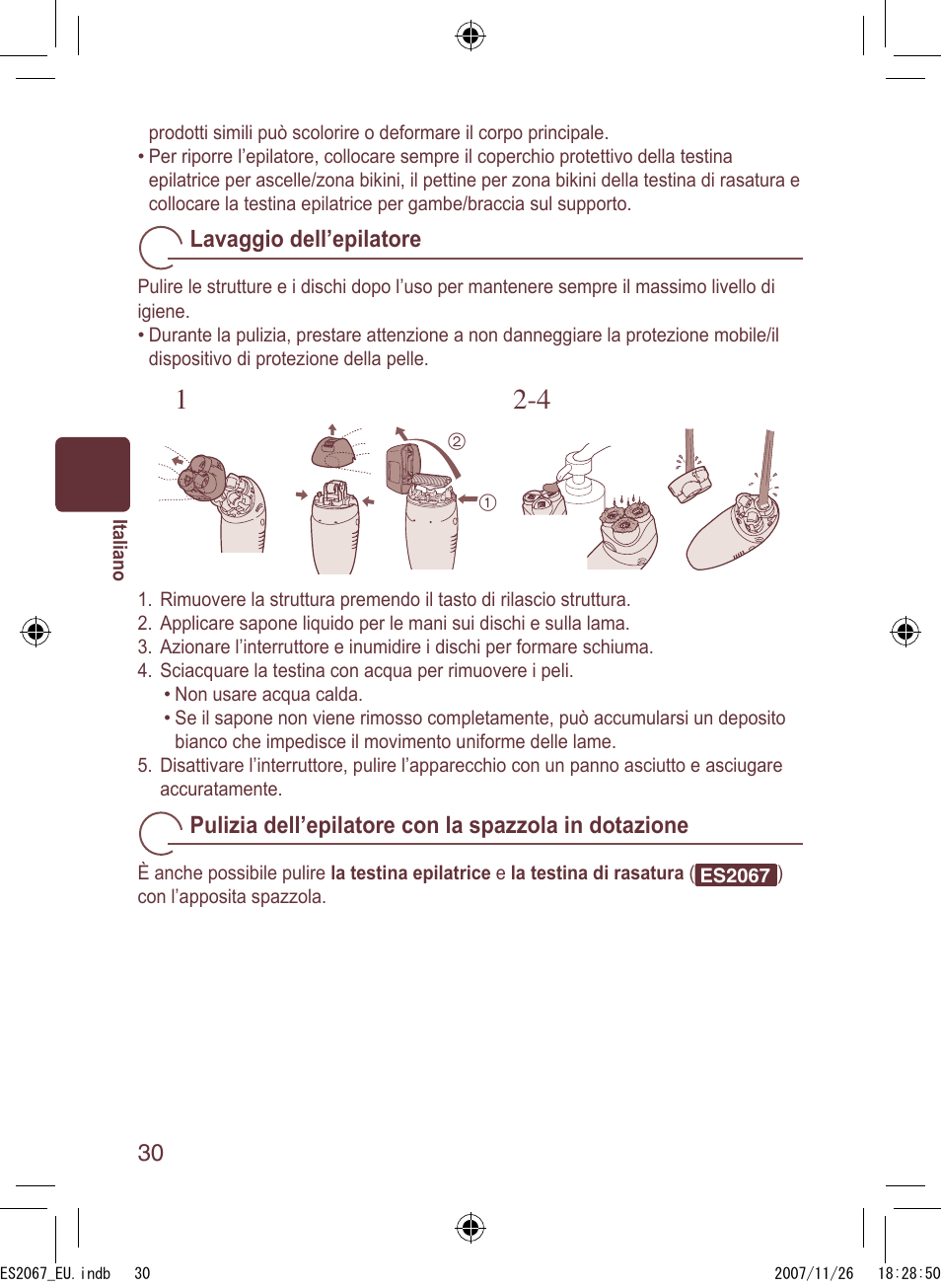 Lavaggio dell’epilatore | Panasonic ES2067 User Manual | Page 30 / 168