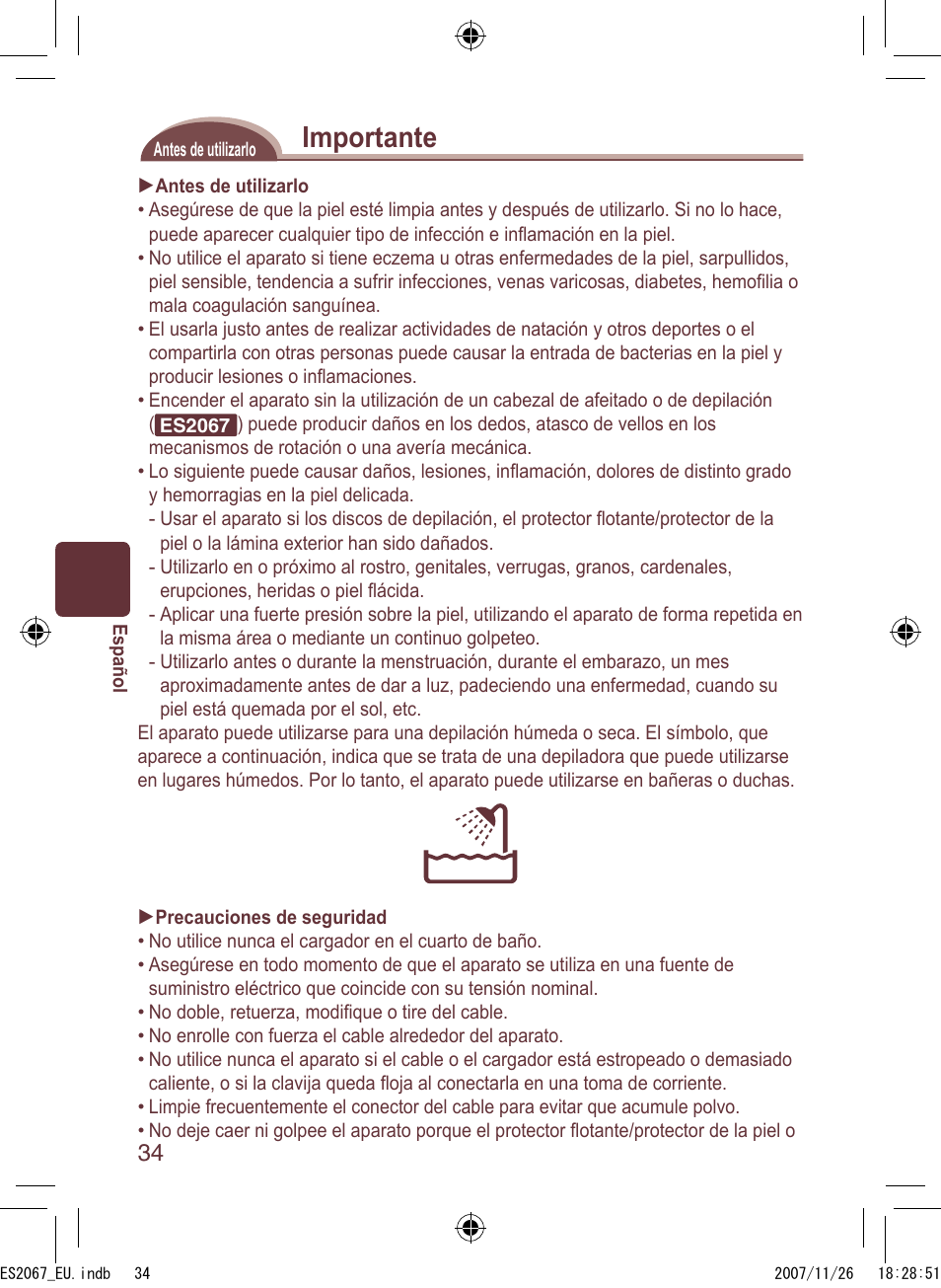 Importante | Panasonic ES2067 User Manual | Page 34 / 168