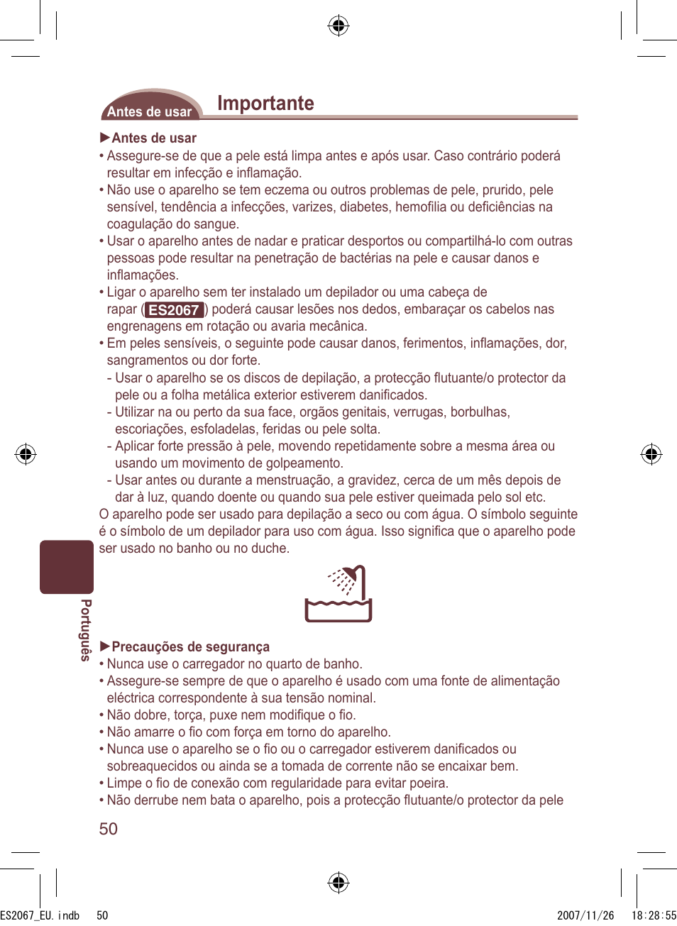 Importante | Panasonic ES2067 User Manual | Page 50 / 168