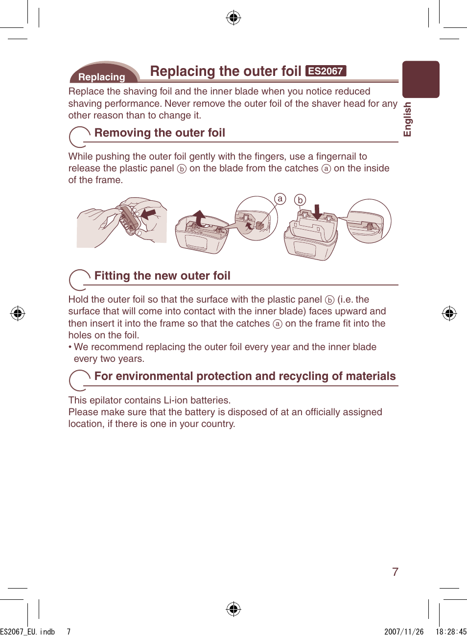 Replacing the outer foil | Panasonic ES2067 User Manual | Page 7 / 168