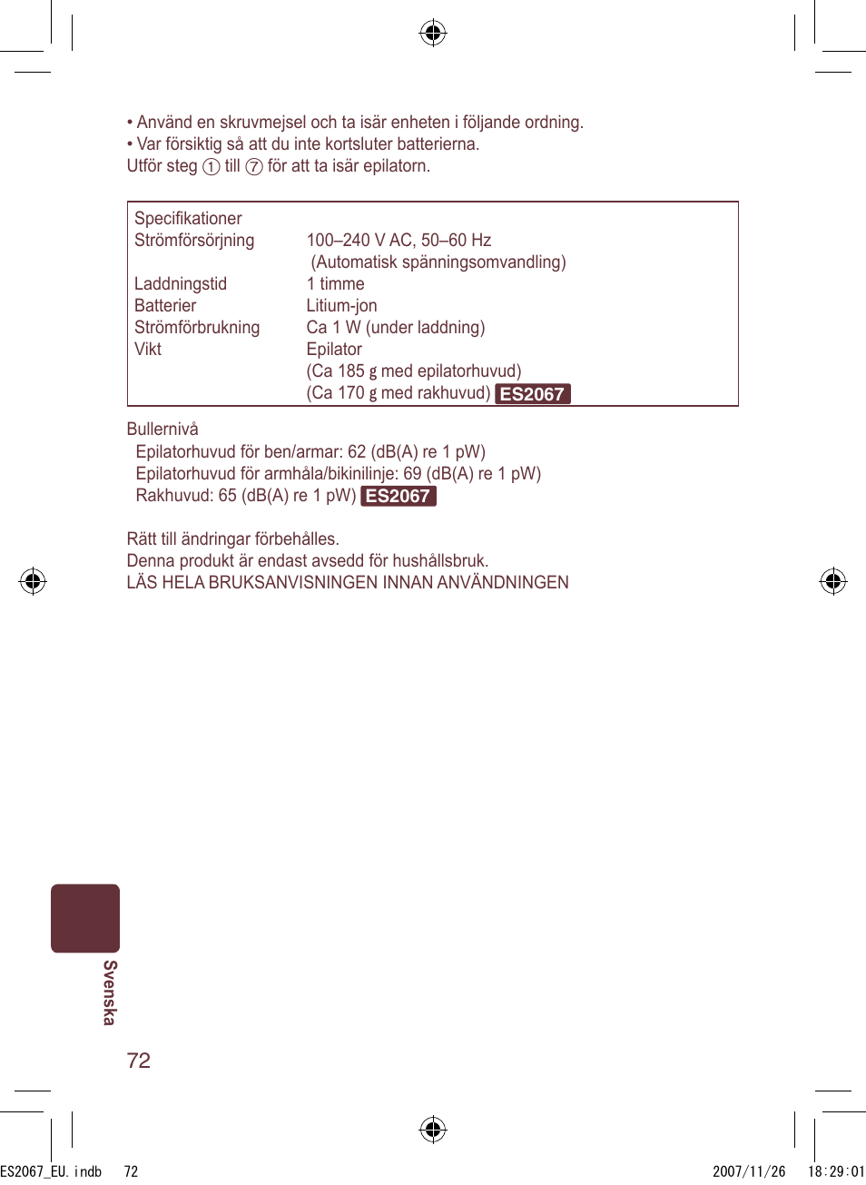 Panasonic ES2067 User Manual | Page 72 / 168