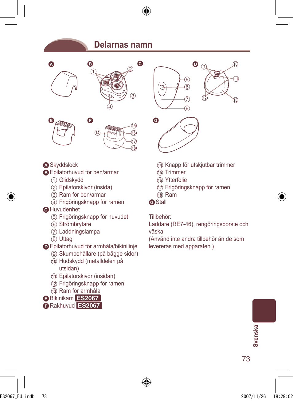 Delarnas namn | Panasonic ES2067 User Manual | Page 73 / 168