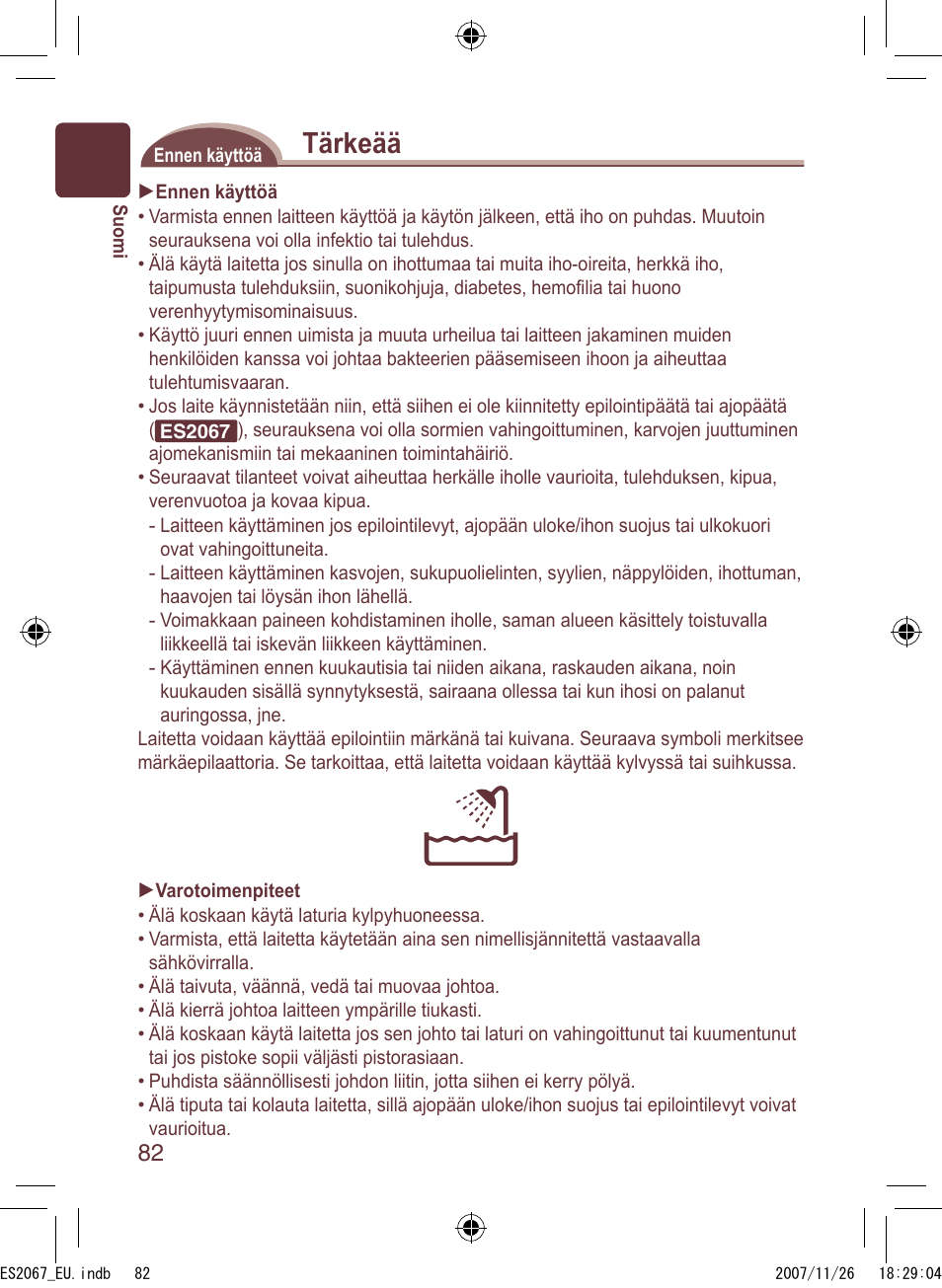 Tärkeää | Panasonic ES2067 User Manual | Page 82 / 168