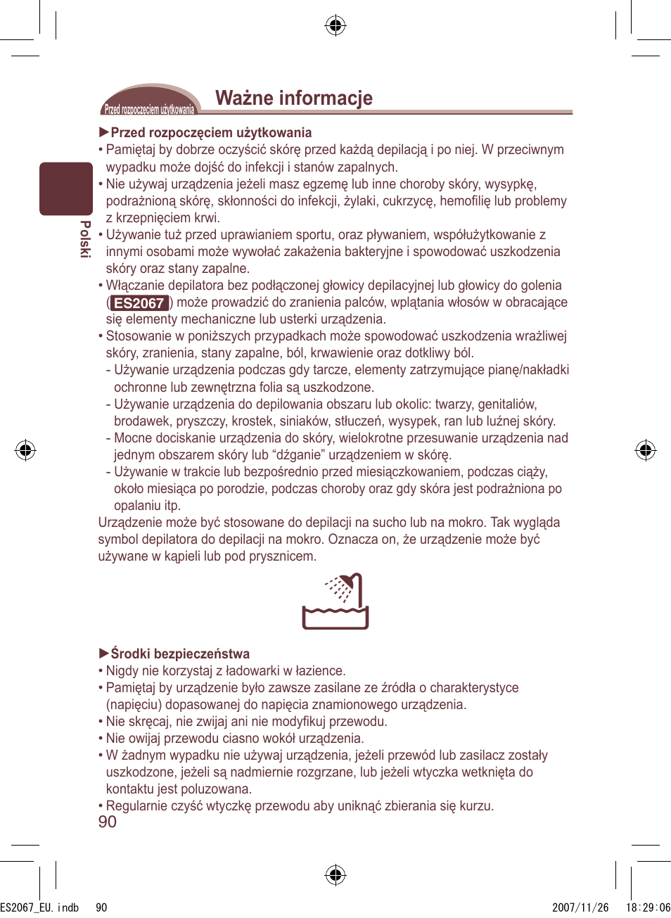 Ważne informacje | Panasonic ES2067 User Manual | Page 90 / 168