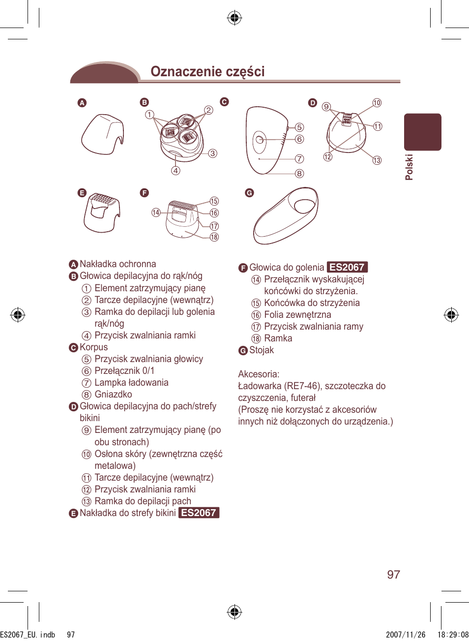 Oznaczenie części | Panasonic ES2067 User Manual | Page 97 / 168
