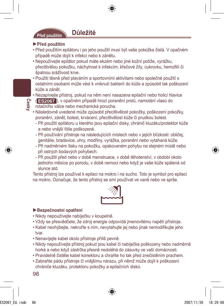 Důležité | Panasonic ES2067 User Manual | Page 98 / 168