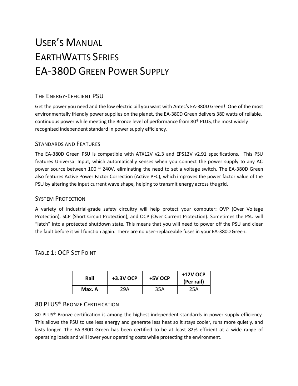 Ea-380d, Anual, Arth | Atts, Eries, Reen, Ower, Upply | Antec EA-380D User Manual | Page 2 / 6
