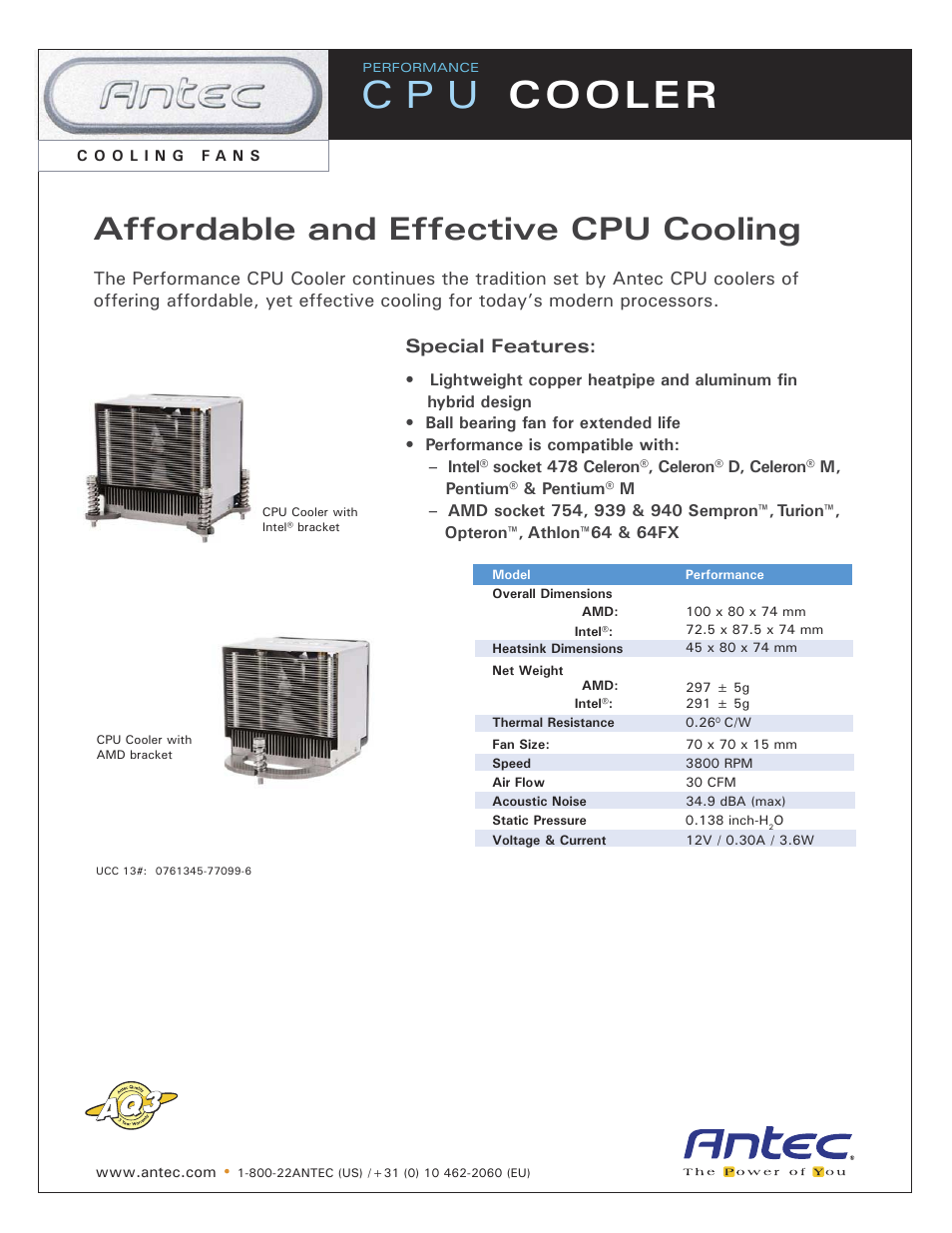 Antec UCC 13#: 0761345-77099-6 User Manual | 1 page