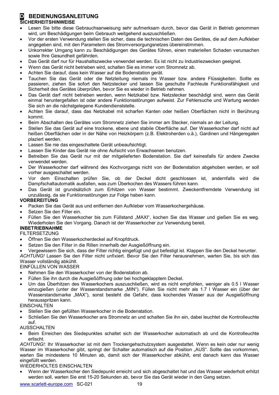 Scarlett SC-021 User Manual | Page 19 / 20