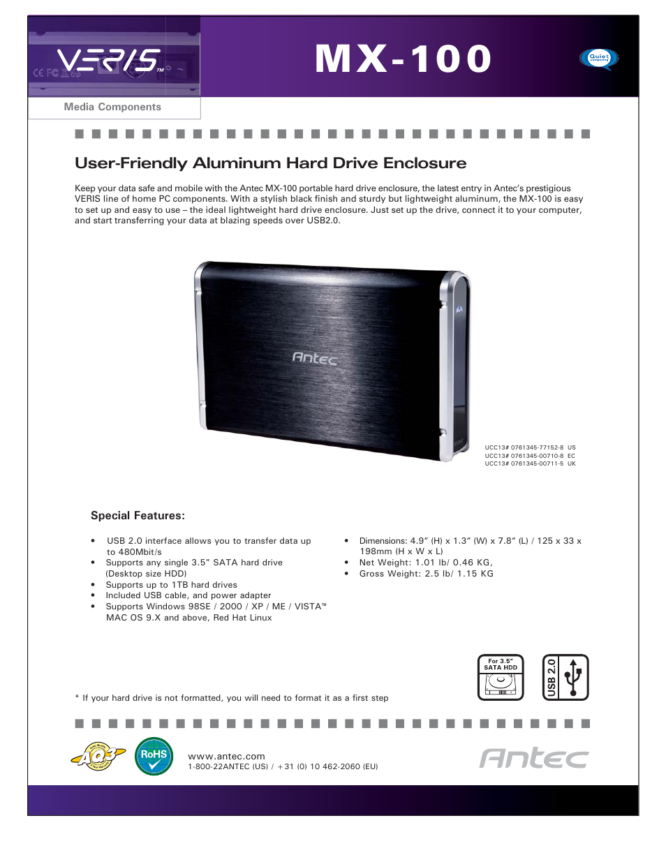 Antec VERIS MX-100 User Manual | 1 page