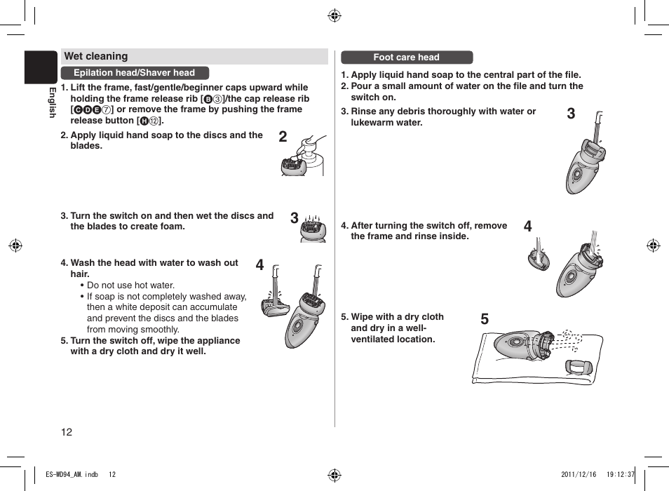 Panasonic ES-WD94 User Manual | Page 12 / 44