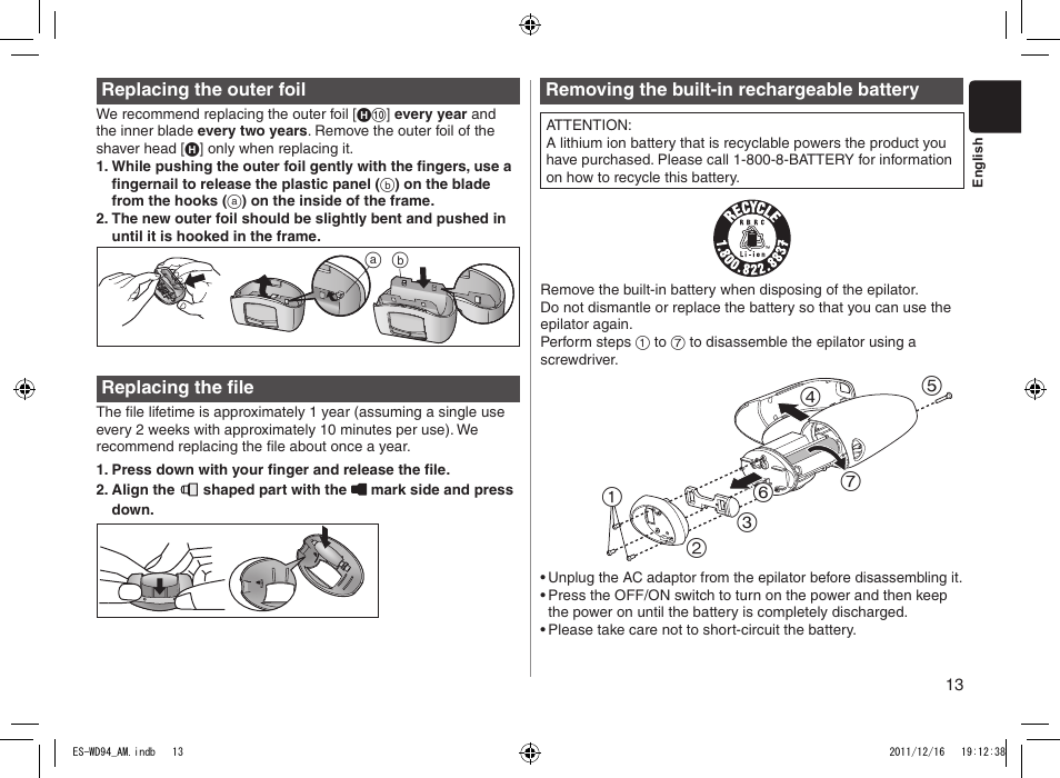 Panasonic ES-WD94 User Manual | Page 13 / 44