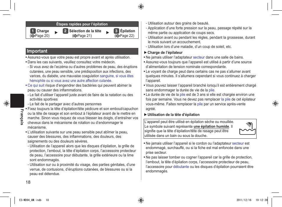 Panasonic ES-WD94 User Manual | Page 18 / 44