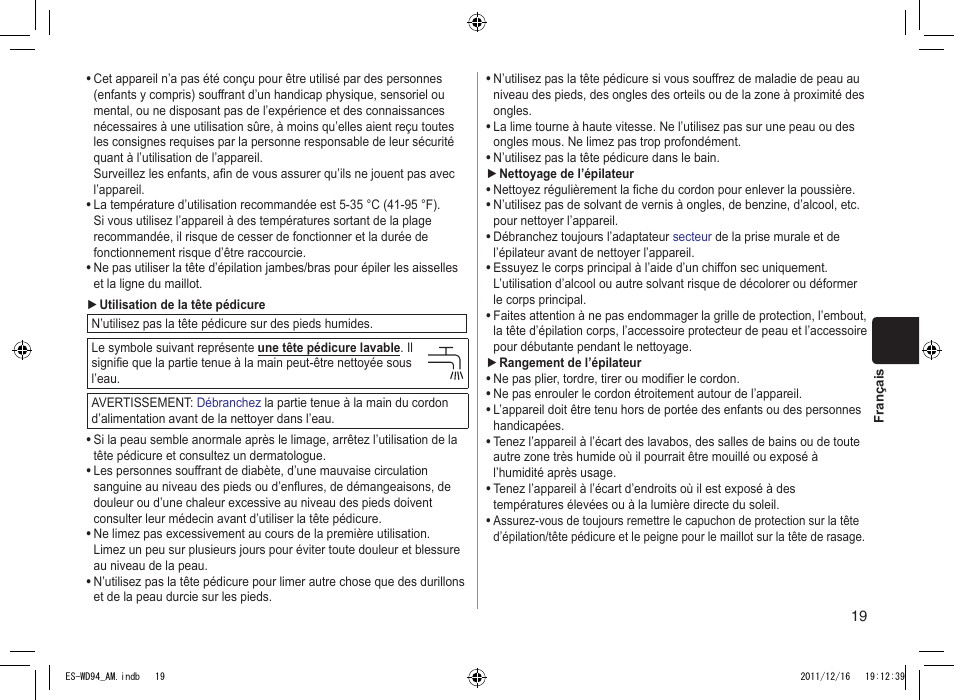 Panasonic ES-WD94 User Manual | Page 19 / 44