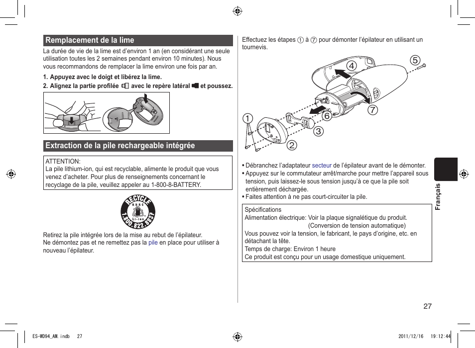 Panasonic ES-WD94 User Manual | Page 27 / 44