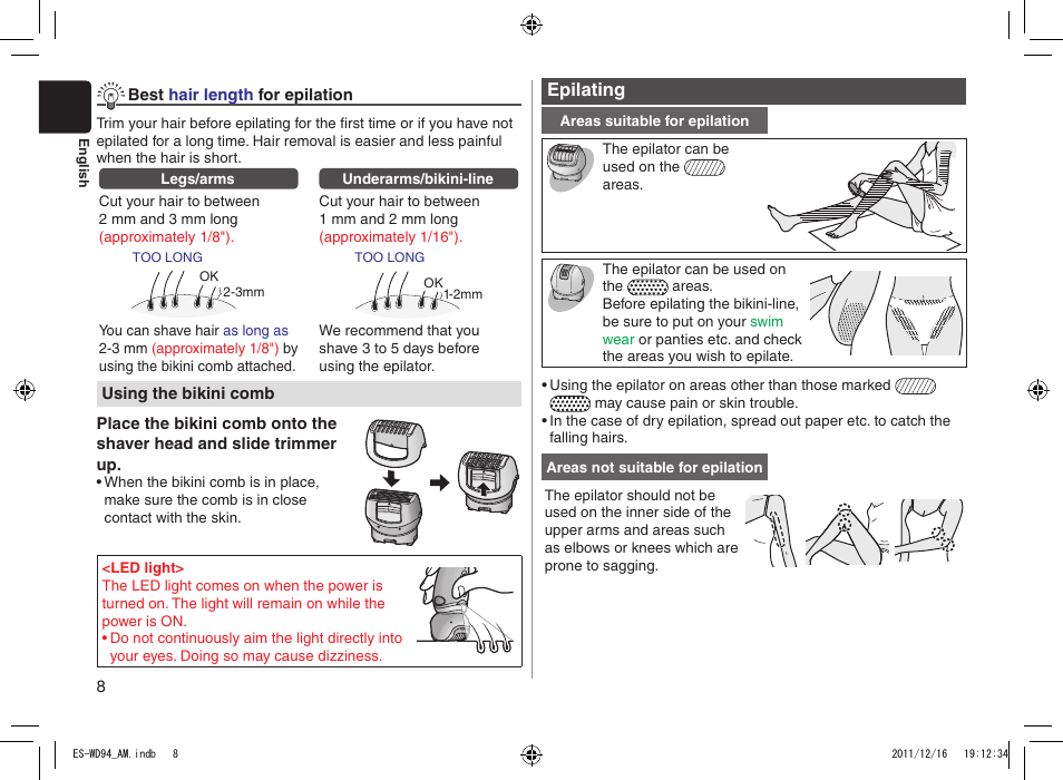 Panasonic ES-WD94 User Manual | Page 8 / 44