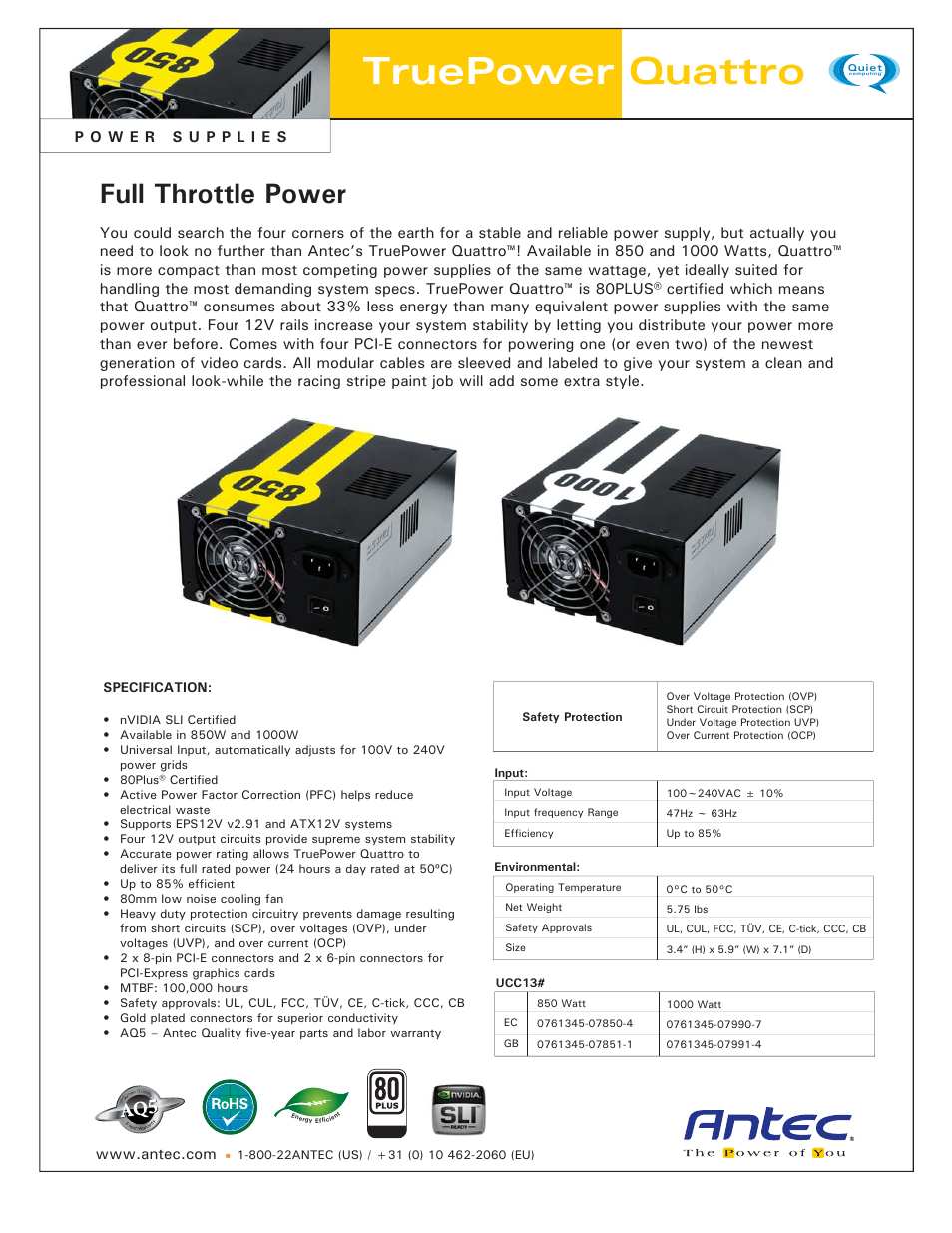 Antec TruePower Quattro 1000W User Manual | 1 page