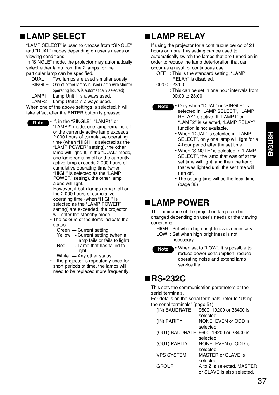 Lamp select, Lamp relay, Lamp power | Rs-232c | Panasonic PT-D5700 User Manual | Page 37 / 64