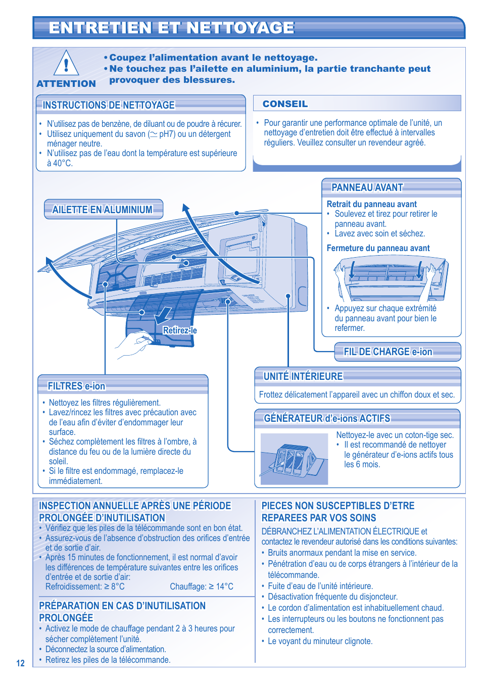 Entretien et nettoyage | Panasonic CS-A28JKD User Manual | Page 12 / 44