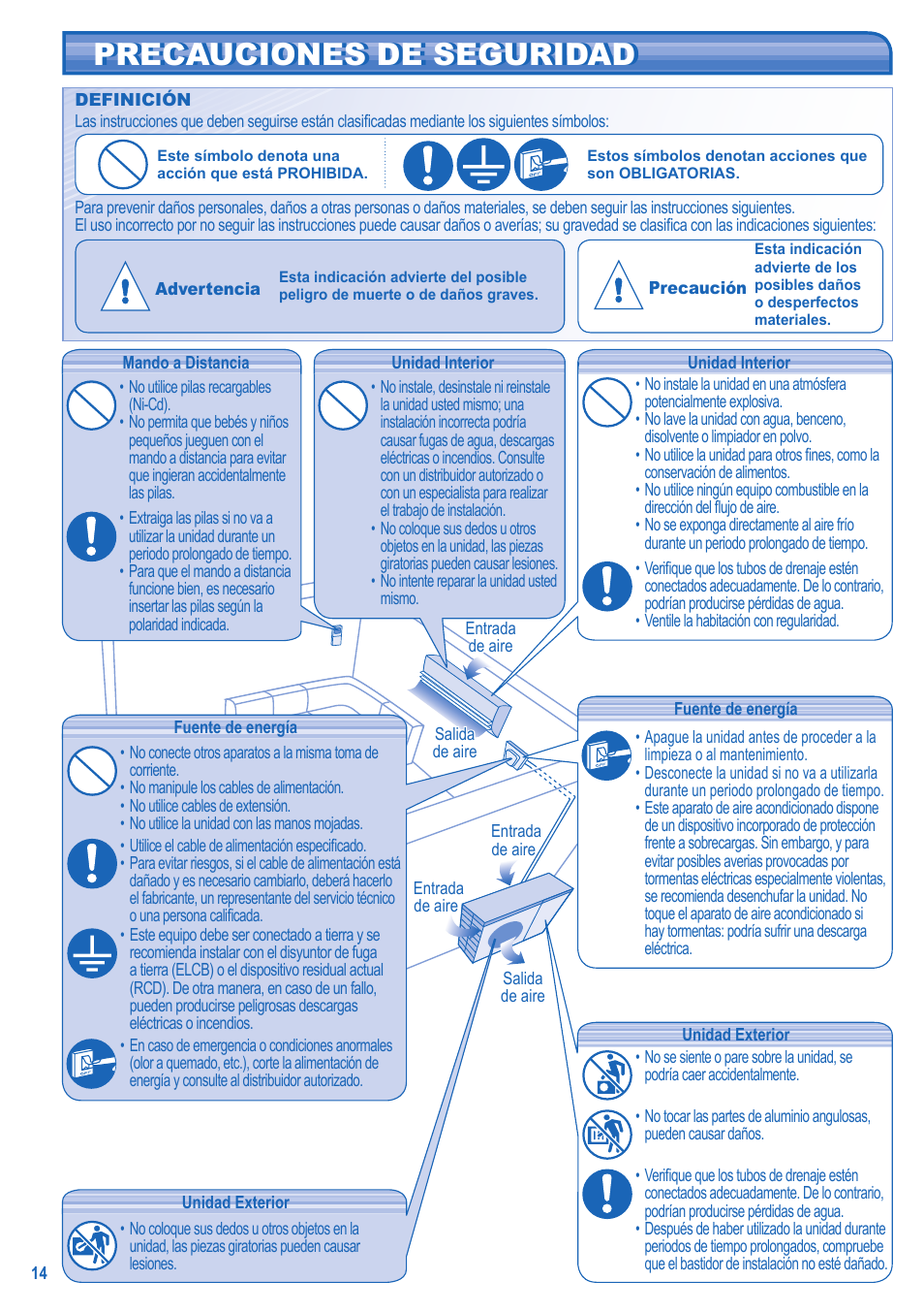 Precauciones de seguridad | Panasonic CS-A28JKD User Manual | Page 14 / 44