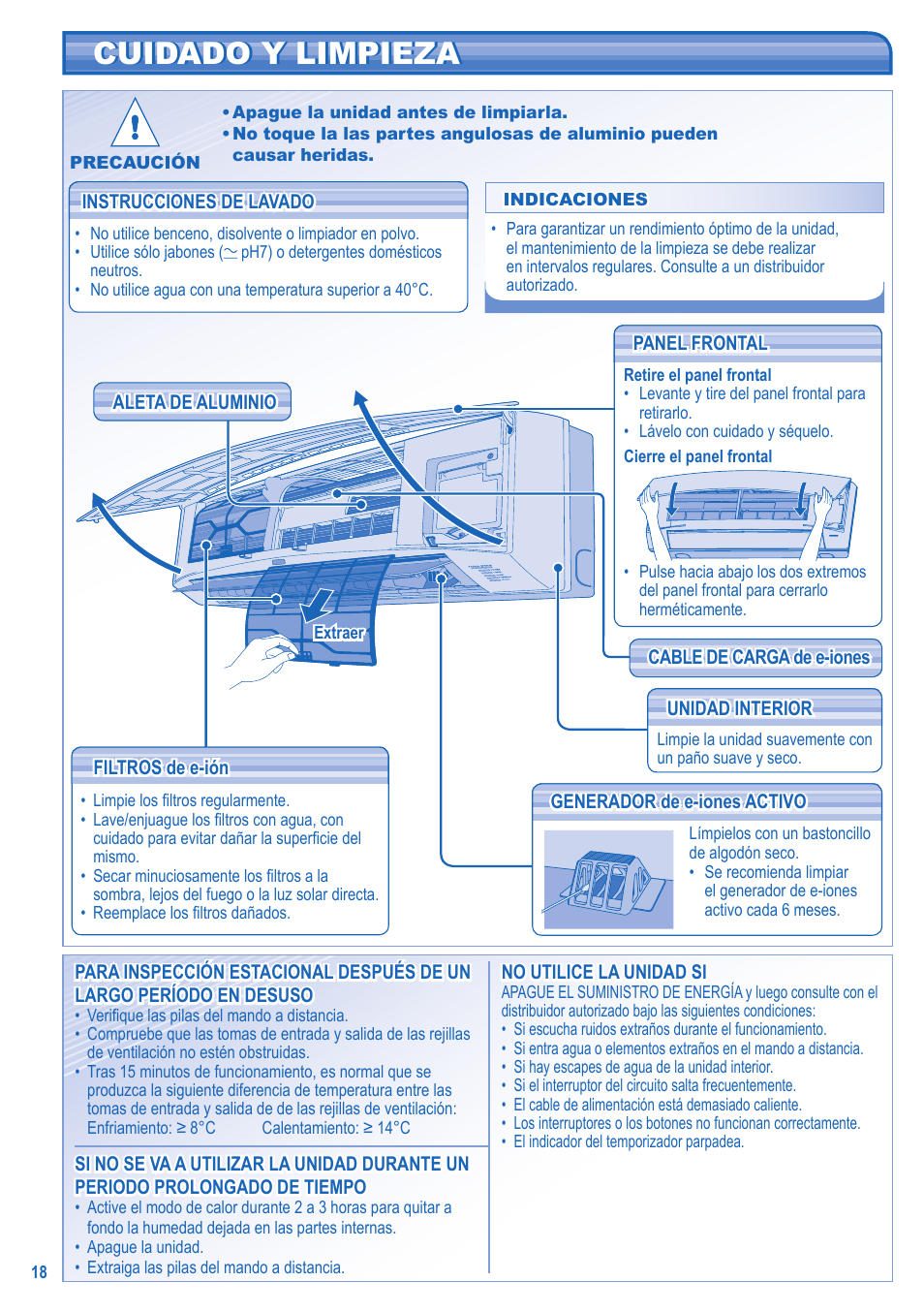 Cuidado y limpieza | Panasonic CS-A28JKD User Manual | Page 18 / 44