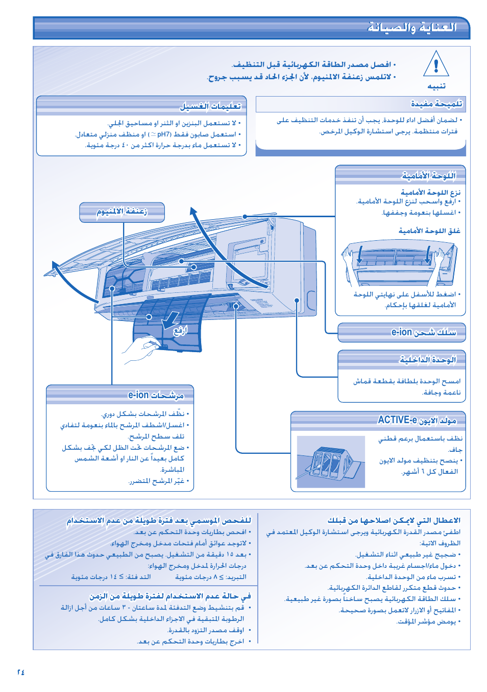 ﺔﻧﺎﻴﺼﻟﺍﻭ ﺔﻳﺎﻨﻌﻟﺍ | Panasonic CS-A28JKD User Manual | Page 24 / 44