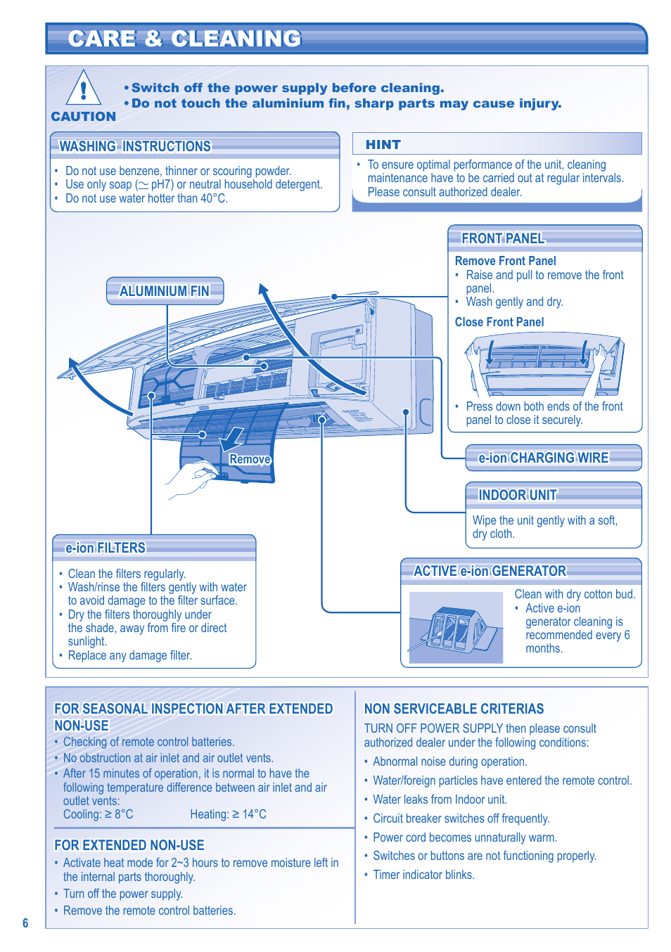 Care & cleaning | Panasonic CS-A28JKD User Manual | Page 6 / 44