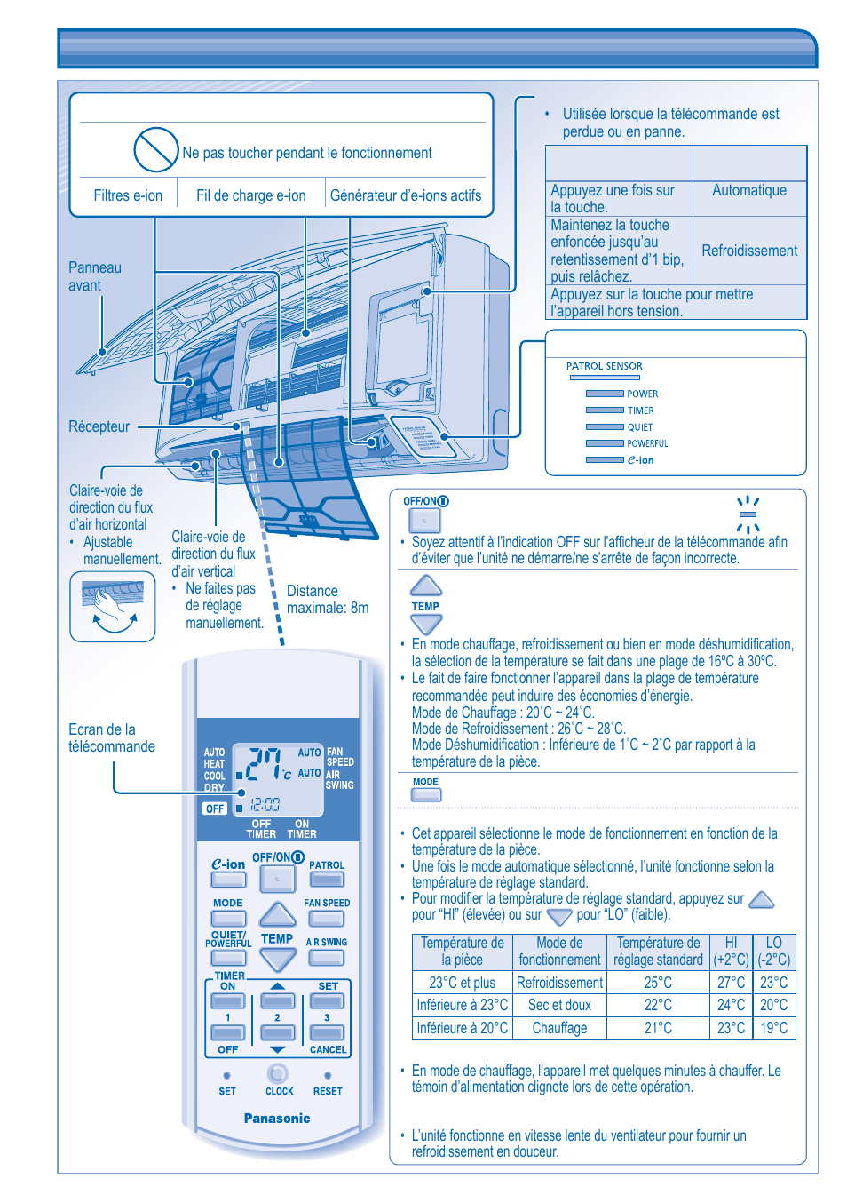 Présentation du produit et opérations | Panasonic CS-A9JKD User Manual | Page 10 / 44