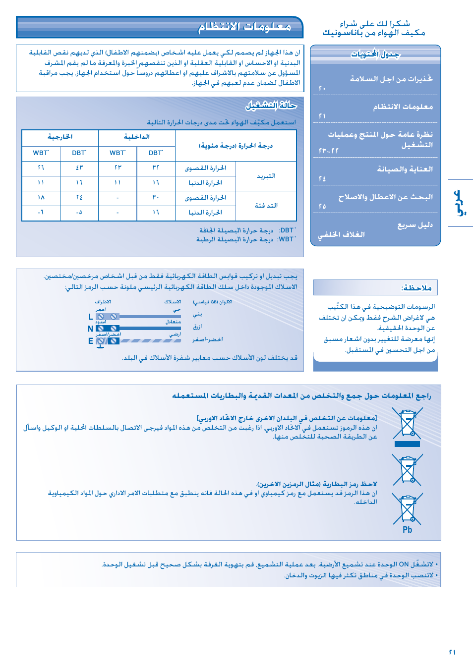 مﺎﻈﺘﻧﻻا تﺎﻣﻮﻠﻌﻣ, ءاﺮﺷ ﻰﻠﻋ ﻚﻟ اﺮﻜﺷ ﻚﻴﻧﻮﺳﺎﻧﺎﺑ ﻦﻣ ءاﻮﻬﻟا ﻒﻴﻜﻣ | Panasonic CS-A9JKD User Manual | Page 21 / 44