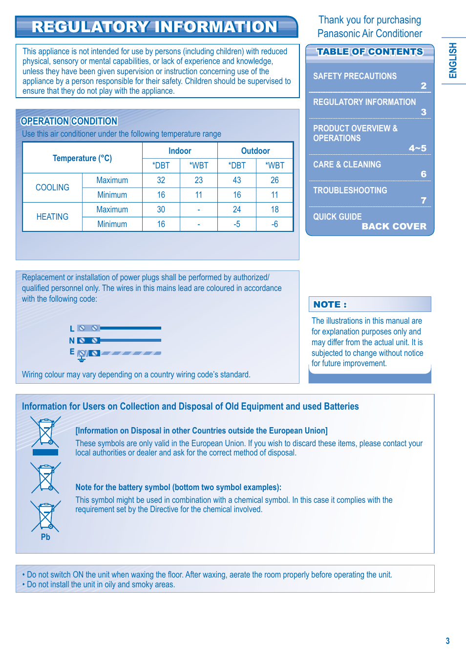 Regulatory information regulatory information | Panasonic CS-A9JKD User Manual | Page 3 / 44