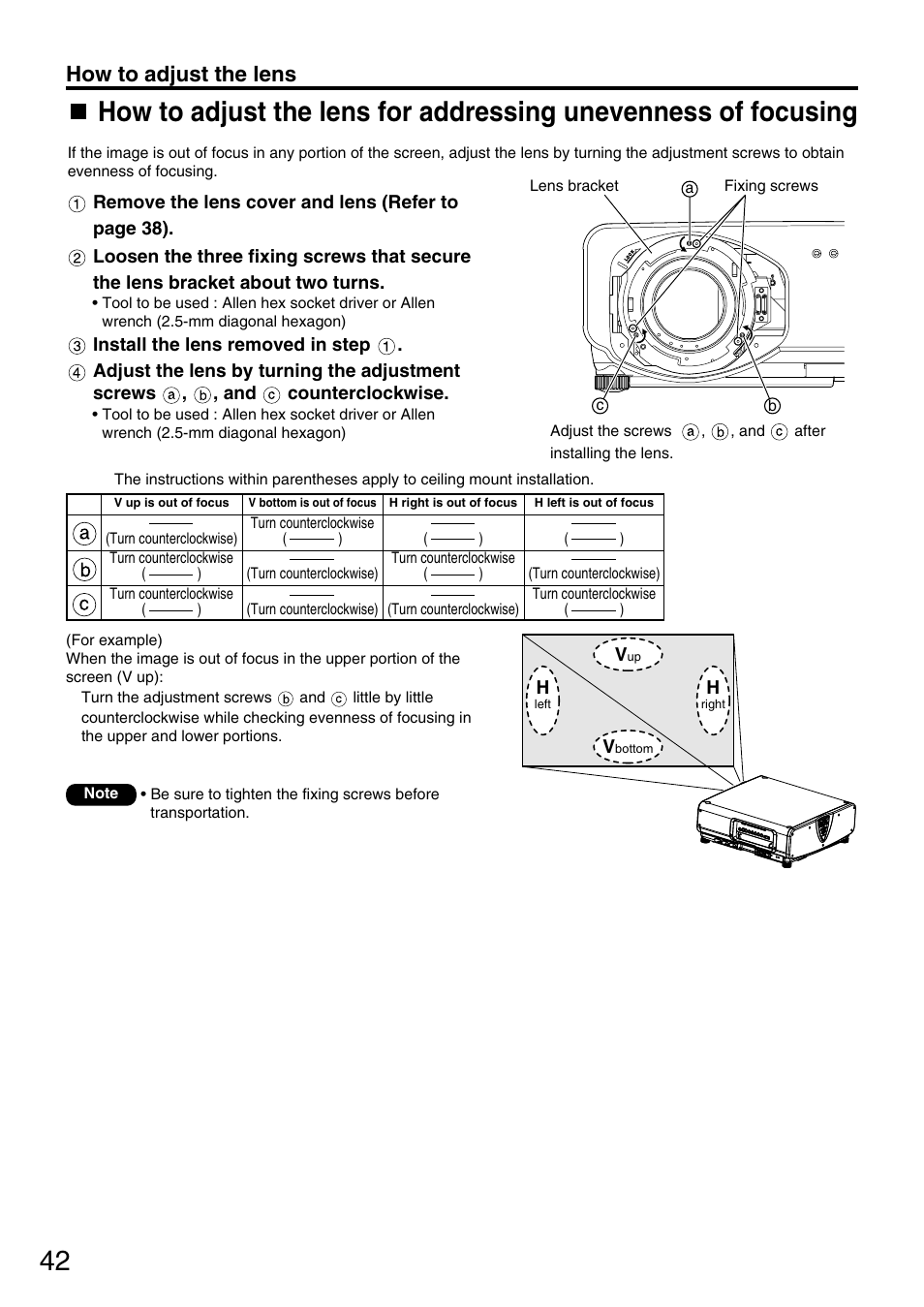 How to adjust the lens | Panasonic PT-DW7700 ENG User Manual | Page 42 / 116