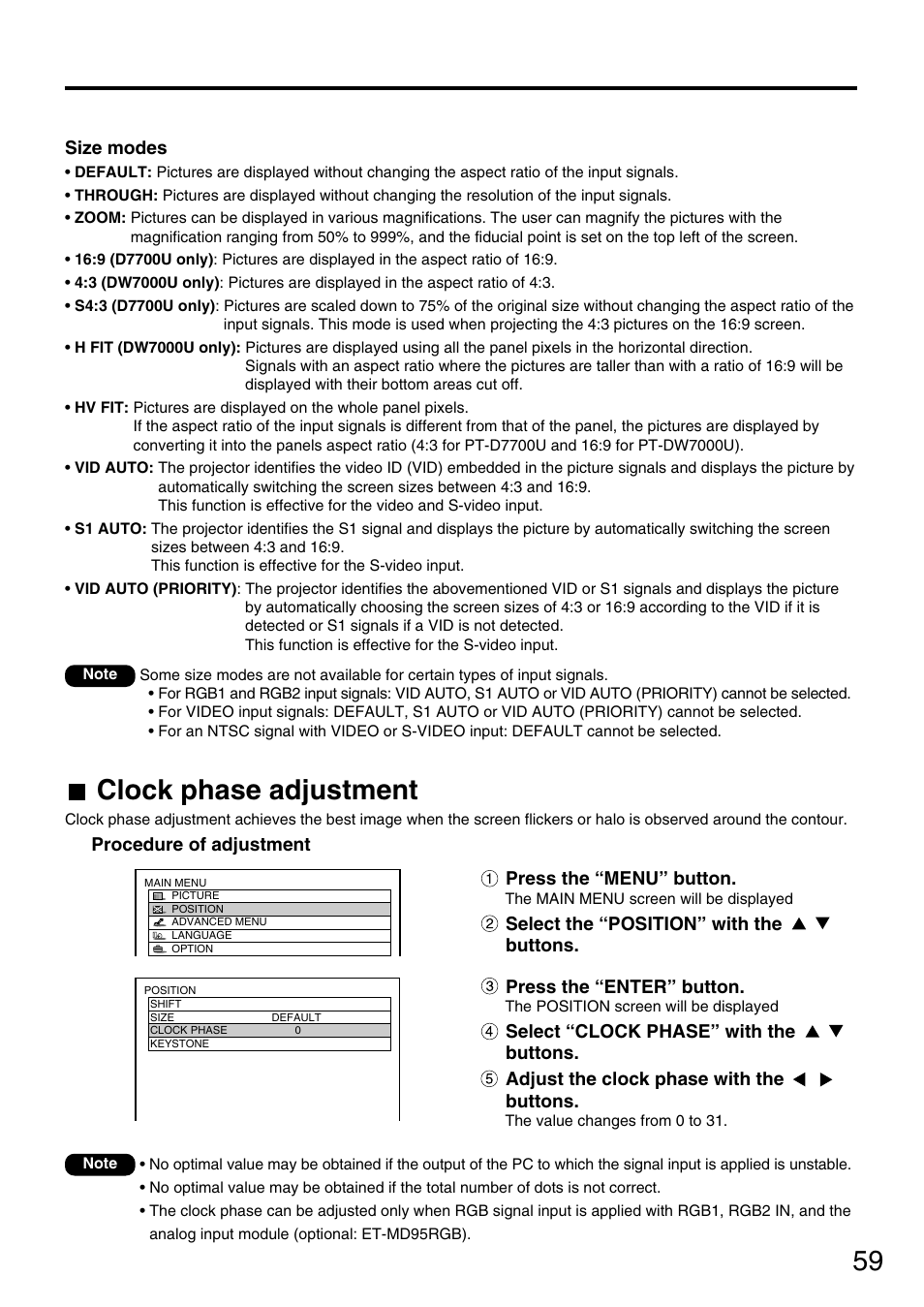 Clock phase adjustment | Panasonic PT-DW7700 ENG User Manual | Page 59 / 116