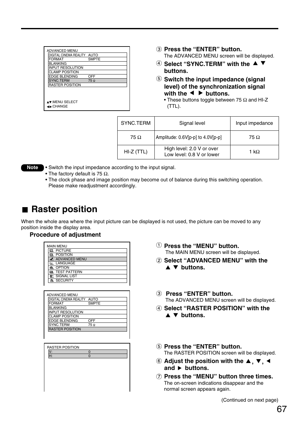 Raster position | Panasonic PT-DW7700 ENG User Manual | Page 67 / 116