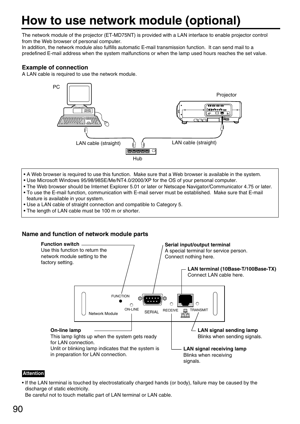 How to use network module (optional) | Panasonic PT-DW7700 ENG User Manual | Page 90 / 116