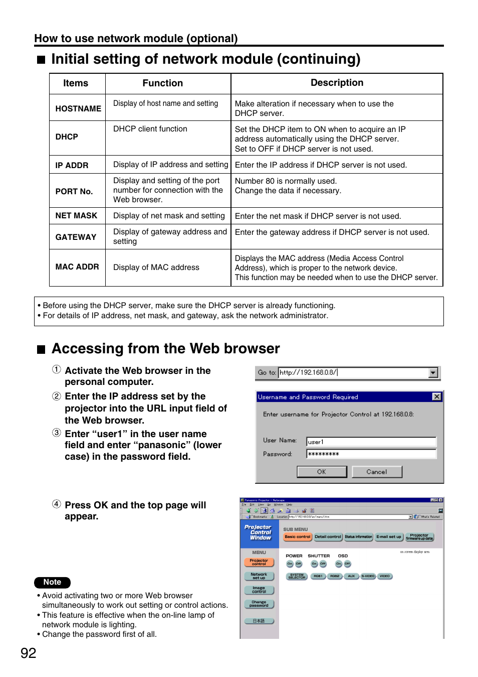 How to use network module (optional) | Panasonic PT-DW7700 ENG User Manual | Page 92 / 116