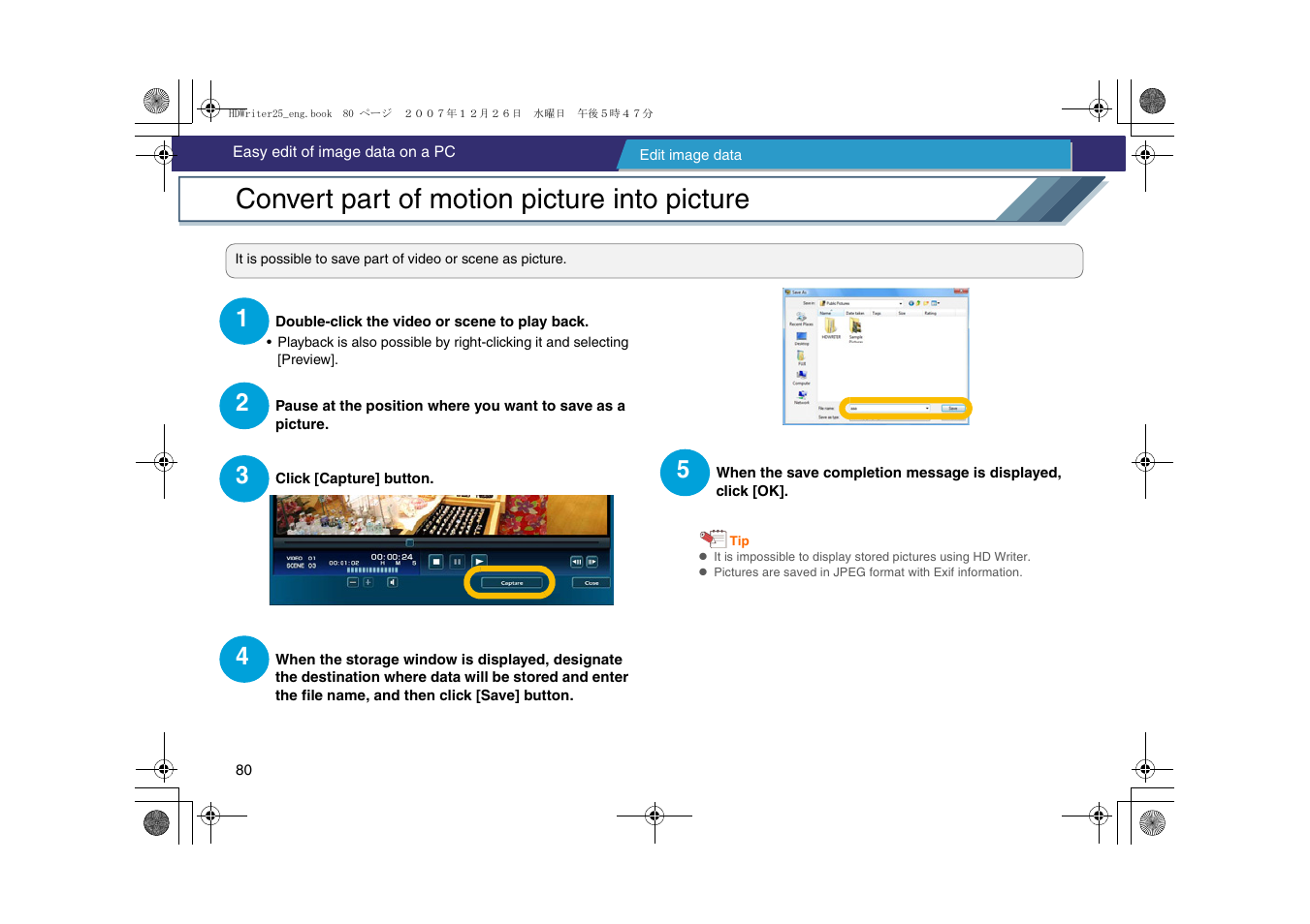 Convert part of motion picture into picture, L80) | Panasonic -eng User Manual | Page 80 / 107