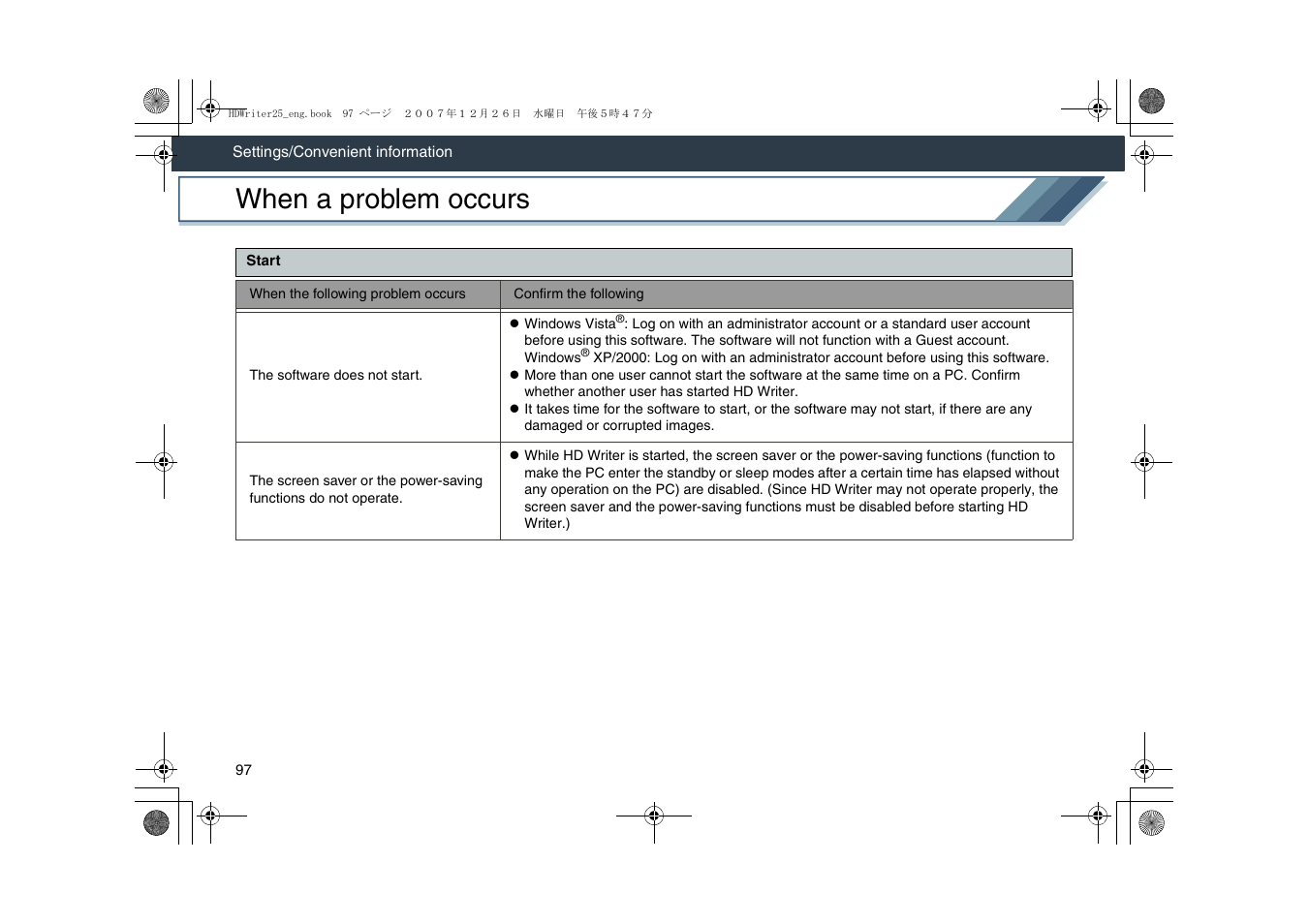 When a problem occurs | Panasonic -eng User Manual | Page 97 / 107