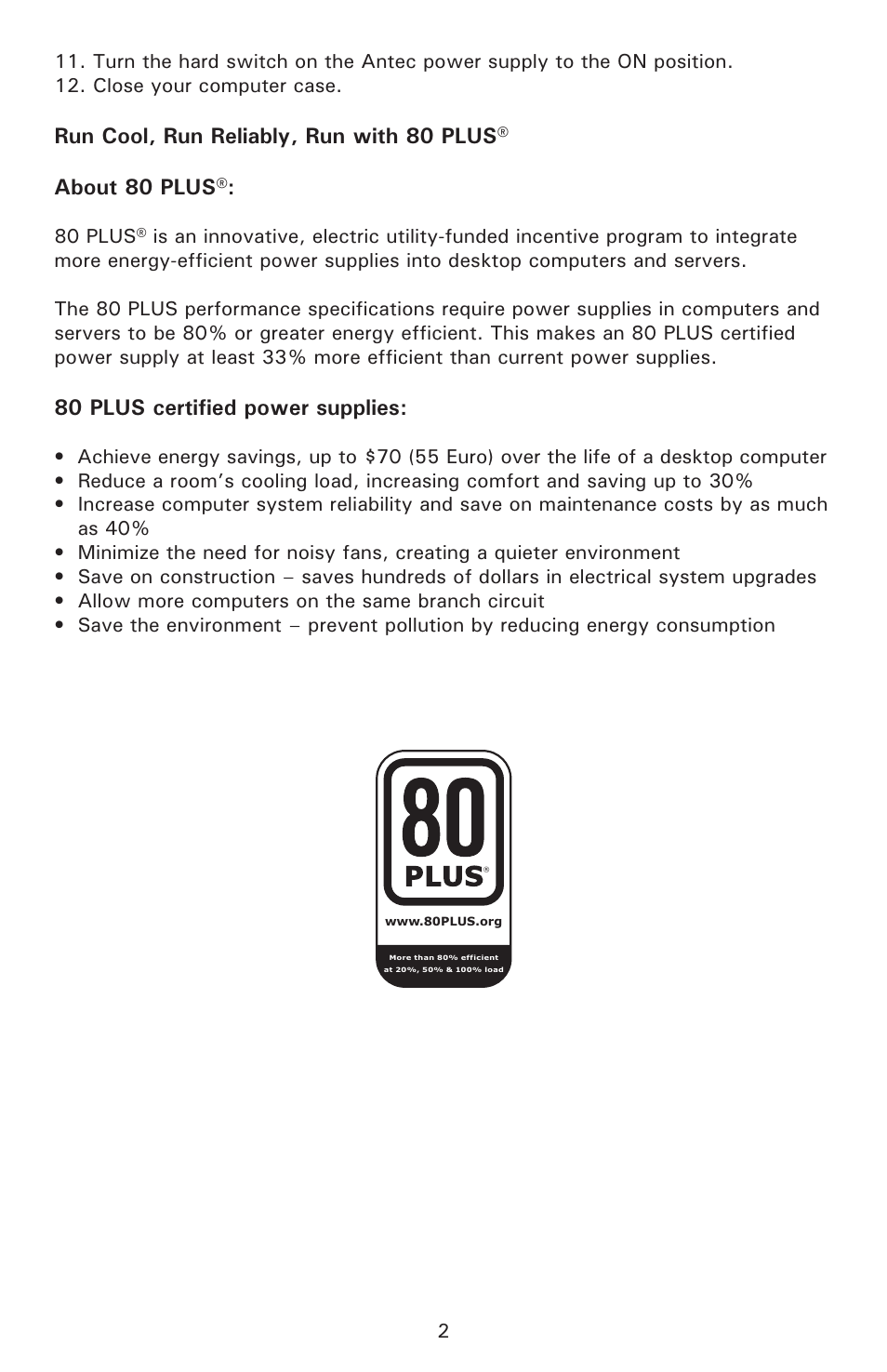 80 plus certified power supplies | Antec EA-380 User Manual | Page 3 / 4