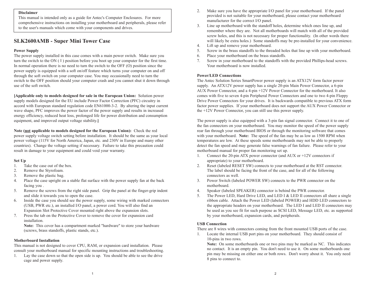 Slk2600amb - super mini tower case | Antec SOLUTION SLK2600AMB User Manual | Page 2 / 3
